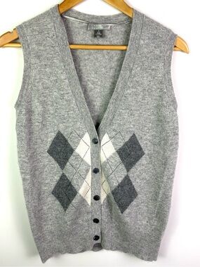 Charter Club 100% Cashmere Gray Argyle Button-Front Sweater Vest size S